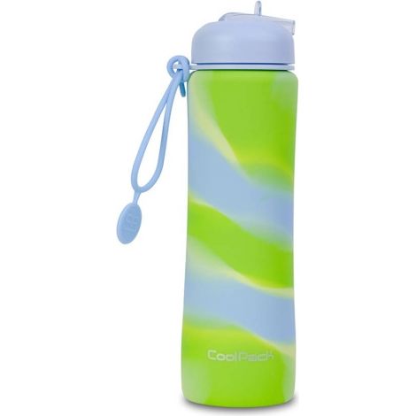 Botella de agua Coolpack de silicona con bomba, 600 ml, color azul, para niñas (1/3)