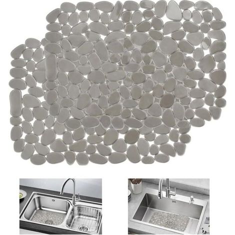 Tapis Évier Plastique 40x30cm Gris, Protection et Égouttoir Cuisine, Anti-dérapant Pratique (1/4)