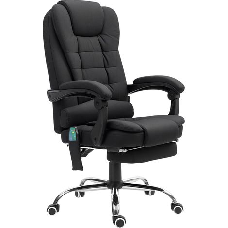 Office Chair with 6 Point Massage Back Heat, Microfibre Desk Chair with Footrest Adjustable Height Swivel Wheels, Back Reclining, Full Black (1/5)