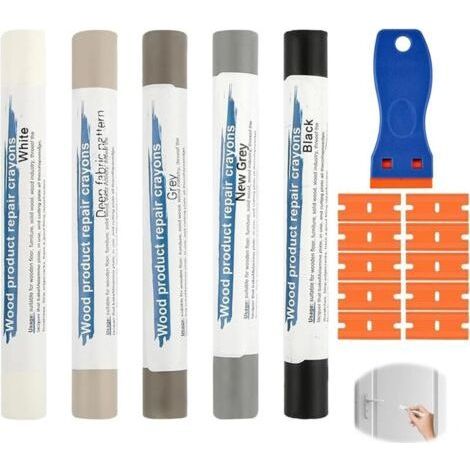 Kit Reparation Parquet 5 Couleurs Gris, Pate a Bois Rebouchage avec Spatule et Lames, Mastic Bois pour Stratifie, Enduit de Rebouchage pour Meubles, Sols, Portes, Kit Reparation Carrelage (1/5)