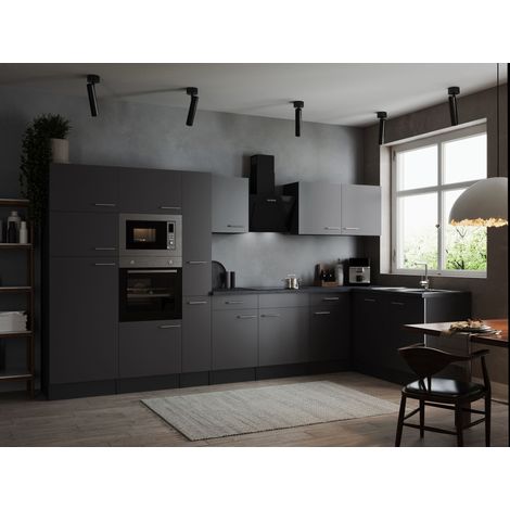 L Küche Küchenzeile Winkelküche Grau Matt Grau Oliver 370 x 172 cm Respekta
