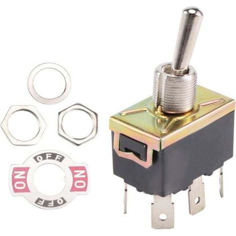 Interruptor basculante DPDT de 3 posiciones ON/OFF ON, 6 pines, negro/plateado, 250V 10A, 125V 15A -Crezuo