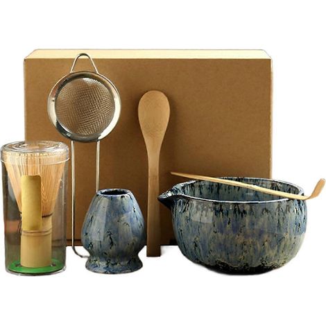 6-teiliges japanisches Matcha-Teeset für Teeliebhaber (blau) (1/5)