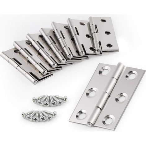 20 silberne Klappscharniere aus Edelstahl für Wohnmöbel mit 120 Edelstahlschrauben (Scharnier: 44 x 32 x 1 mm, Schraube: 7 x 17 mm) (1/5)