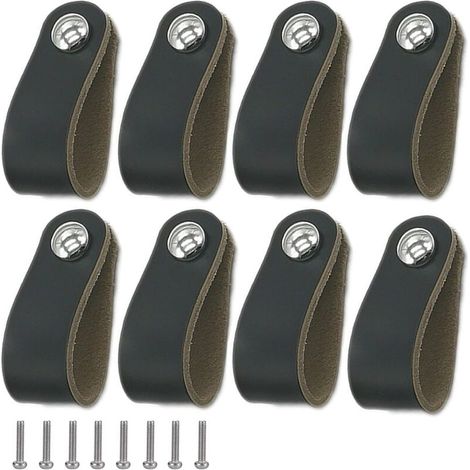 8-piece leather handle set, black leather furniture handle, leather handle with screws, soft PU leather door handle, easy to install, suitable for all types of furniture doors and drawers. (1/5)