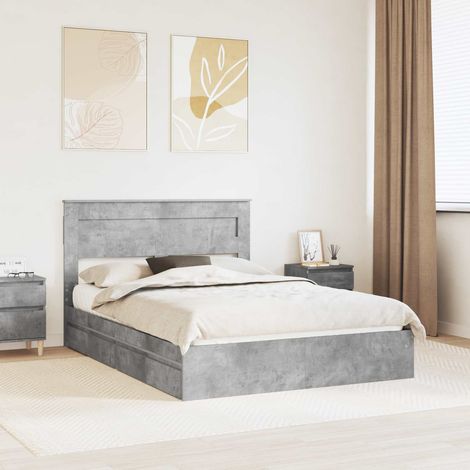 Cama con almacenamiento con cabecera Gris Concreto 150 x 200 cm