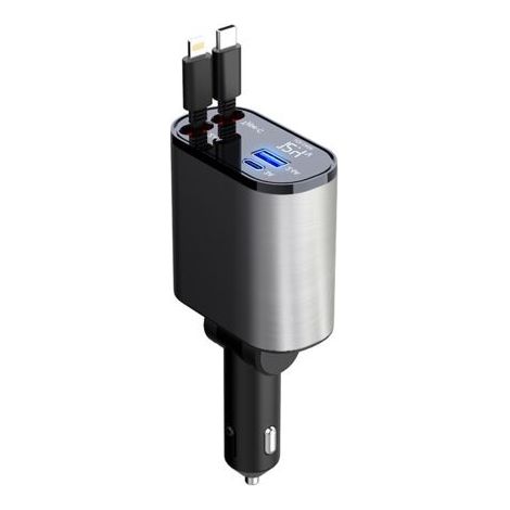Chargeur de Voiture rétractable 60 W,Chargeur téléphone 4 en 1,câbles Charge Rapide et Adaptateur de Chargeur de Voiture 2 Ports USB,pour iPhone 15/iPad,Galaxy/Google/Huawei (1/4)