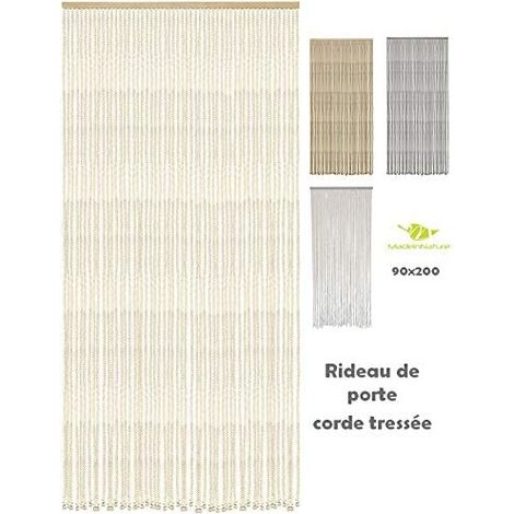 Rideau de Porte Coton Polyester Corde tressée qualité supérieure,Largeur 90 cm x Longueur 200 cm, Plusieurs modèles aux Choix - Ecru 94 brins. (1/3)