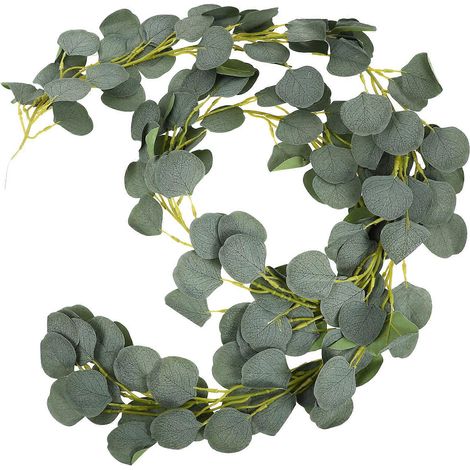 Couronne de fleurs artificielles pour porte d'entrée, guirlande de verdure, guirlande de fleurs en soie, guirlande de plantes vertes, brins d'eucalyptus-190x5.5cm-Green