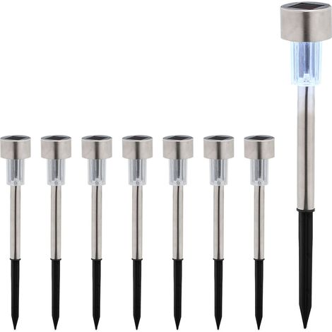 Relaxdays Solar Lights, Set of 8, Cool White, Waterproof, with Sensor, LED Garden Lighting, 31 x 4.5 cm, Silver/Black