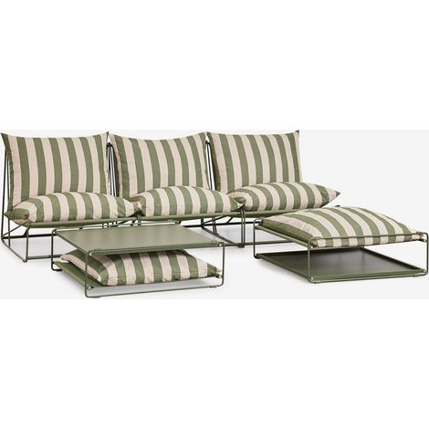 SKLUM Garten-Set mit 3-teiliger modularer Sofa, Beistelltisch und wandelbarem Pouf Amaro Tapiokabeige - Tiefes Olivgrün (1/5)