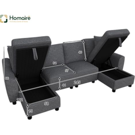 Canapé modulable en velours gris avec rangement 280 x 137 x 84 cm HOMAIRE (1/5)