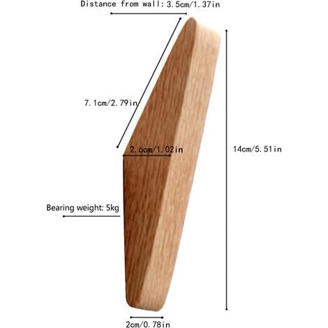 6 Stück Wandhaken aus Eichenholz, minimalistisches Design, strapazierfähiges, rustikales Holz, Wandmontage, Handtuchhaken zum Aufhängen von Badezimmertüchern (6 Haken) (1/4)