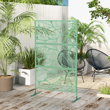 Panneau brise vue décoratif paravent extérieur vert à motif végétal en métal - 122 x 45 x 198 cm, vert
