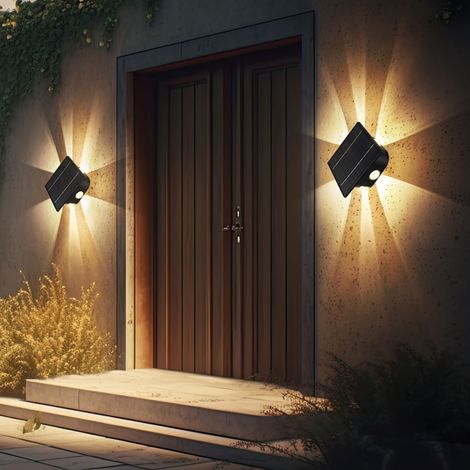 Solarlampe schwarz Außenleuchte Terrasse Wandlampe modern, Eckige Gartenlampe Akku Hauswand wetterfest, 1x LED 50lm 3000/6000K, LxBxH 13,1x7x13,1 cm, 2er Set