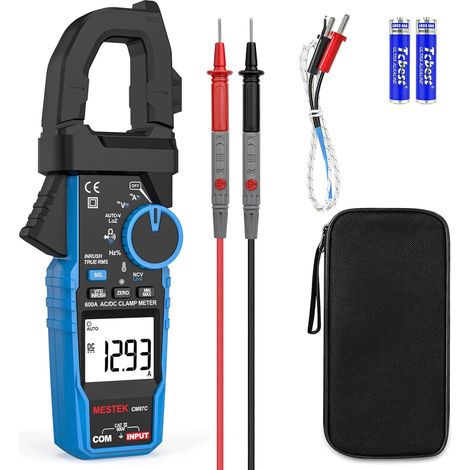 Pince multimètre numérique MESTEK T-RMS 6 000 points, voltmètre 600 A avec variateur de fréquence, mode LOZ mesure NCV, courant, tension AC/DC, température, résistance, capacité, continuité (1/5)