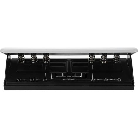 Perforateur 6 trous gris blanc, espacement réglable pour papier A4 A5 B5 A7, avec règle de positionnement. (1/5)