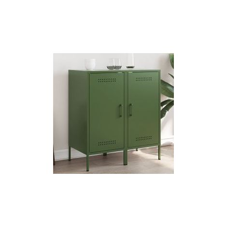Buffets 2 pcs vert olive 36x39x79 acier laminé à froid (1/5)