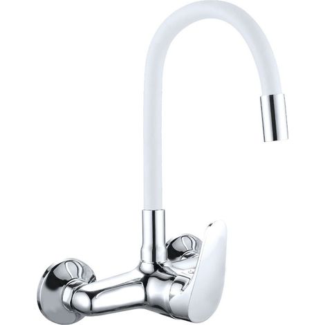 Miscelatore lavello JAVA a parete flessibile in gomma bianco