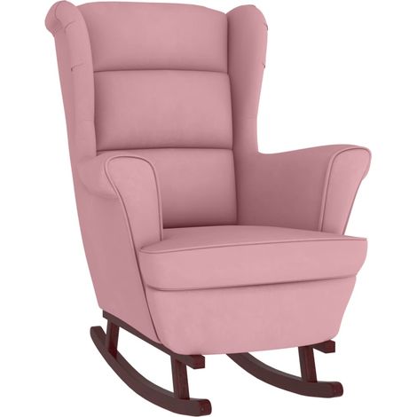 Fauteuil à bascule extra confort pieds en bois massif d'hévéa siège en velours rose DEC029152