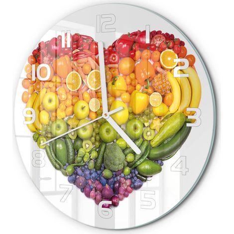Horloge Murale Ronde Décoration Cuisine en Verre Trempé Silencieuse Moderne Cœur de légumes fi 30 cm (1/5)