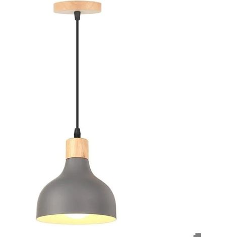 Lustre Suspension Intérieur Moderne 15cm,E27 Lampe de Plafond Style Nordique Lampe Luminaire en Bois Métal Vintage,Gris (1/5)