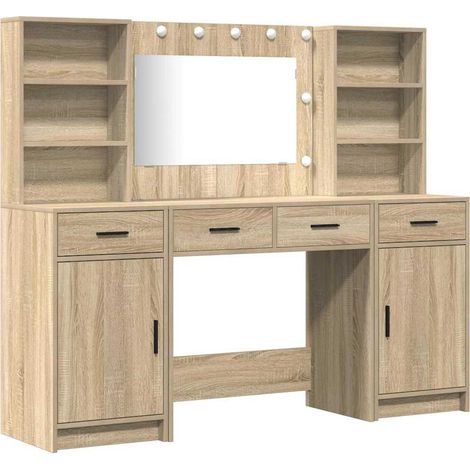 Maison Exclusive - Set da tavolo da trucco con LED con porta 3 pcs Rovere Sonoma