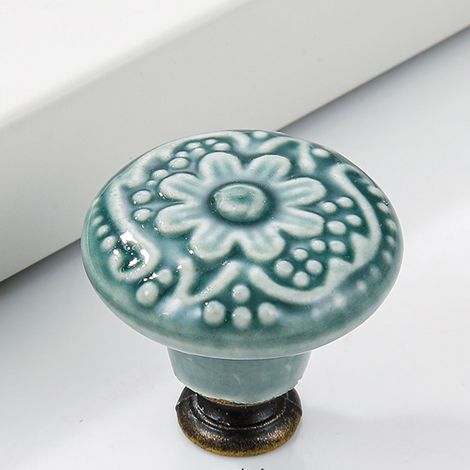 Lot de 4 boutons de meuble vintage en céramique motif floral vert commodes, armoires de cuisine - Boutons de meubles rétro pour armoires et (1/5)