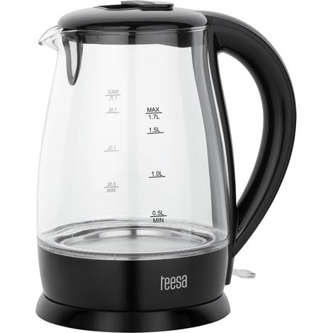 Bouilloire électrique sans fil Teesa, en verre, noire, 2200 W, 1,7 L (1/5)