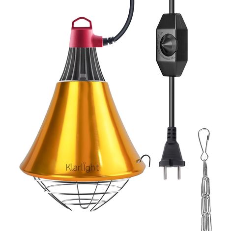 Chauffante Infrarouge Dimmable,Support Lampe Chauffante Chiot Réflecteur Avec Grille de Protection,Câble de 2m Max 275W Chauffante pour poulailler Poussins Cochons(Sans Ampoule) (1/5)