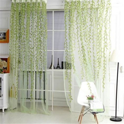 Voilage - Noname - 1m x 2m - Vert - Motif Saule Brindille - Style Scandinave-Nature (1/4)
