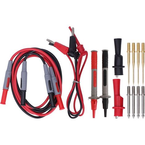 Kit de test pour multimètre : cordons de connexion, crochets de test, pinces crocodiles, embouts et sondes. (1/5)