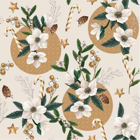 Nappe Toile cirée au mètre Roselle de Noel beige (1/2)