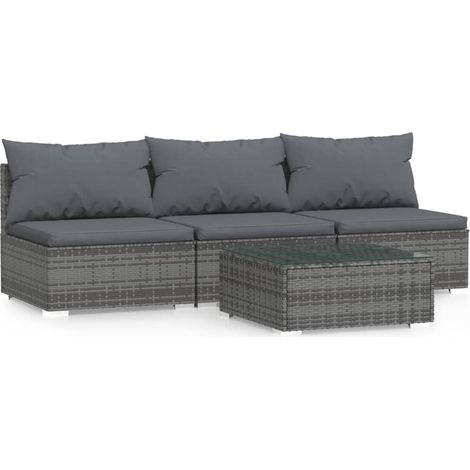 Maison Exclusive - Set Divani da Giardino 4 pz con Cuscini in Polyrattan Grigio (1/5)