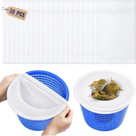 Lot de 30 chaussettes de filtre réutilisables pour écumoire de piscine, réutilisables pour panier d'écumoire, protègent la piscine, éliminent les feuilles, l'écumoire et les cheveux (1/4)