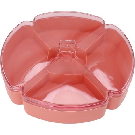 Plateau de service rond en plastique rose pour fruits, noix et bonbons, avec 5 compartiments, idéal pour Thanksgiving et le Nouvel An chinois. (1/5)