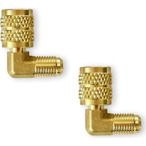 Lot de 2 - Adaptateur coudé - Raccord laiton - Conversion 1/4 vers 5/16 pouce - Pour climatisation HVAC R410A - Couleur laiton - Taille 1/4x5/16 pouce