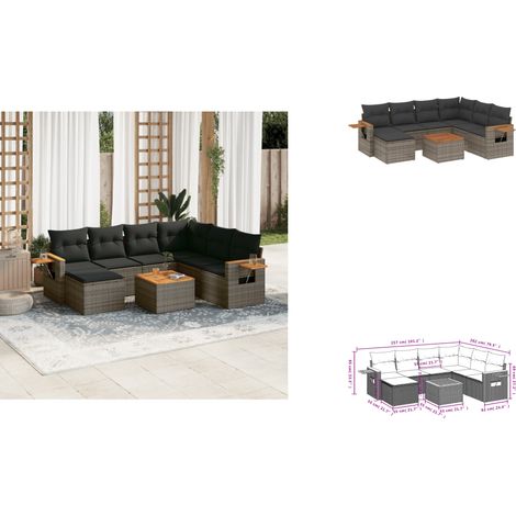Salon de jardin 8 pcs avec coussins gris résine tressée - Ensemble Salon De Jardin - Canapé Extérieur - Meuble De Jardin - Mobilier De Jardin - Résine Tressée (1/3)