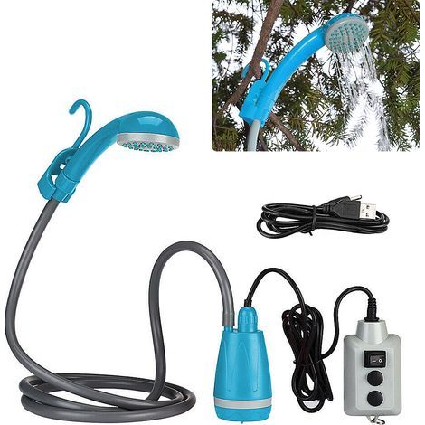 Camping-Duschset mit Akku (2200 mAh), wiederaufladbarer Pumpe und 2 m Duschschlauch, für Garten, Reisen, Autowäsche und tragbare Duschen. (1/5)