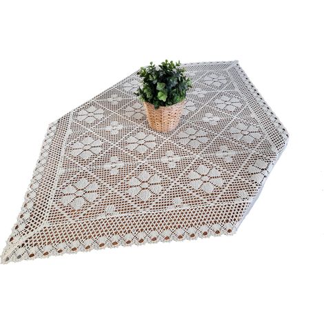 Tapete cuadrado de encaje beige de 85x85 cm, tejido a crochet, color natural (1/5)