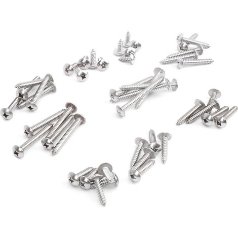 Jeu de 45 vis autotaraudeuses à tête ovale cruciforme en acier inoxydable 304, filetage profond M6, longueurs multiples (1/5)