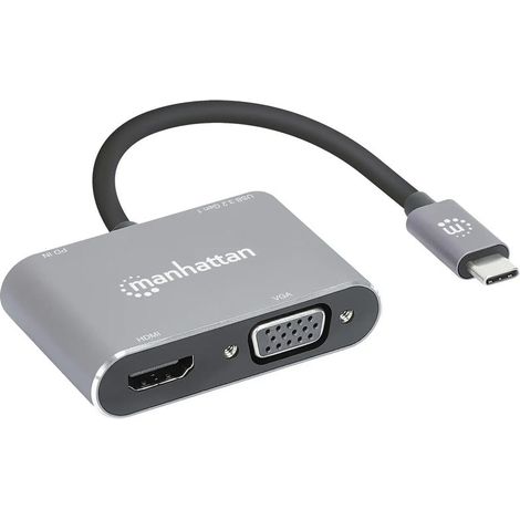 [NEUWERTIG] B-Ware Manhattan USB-C Dockingstation HDMI VGA 4-in-1 Adapter Universal Space Grau 15cm (1/2)