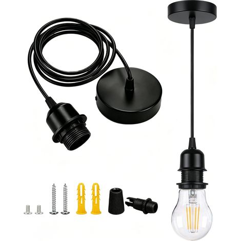 Kit de luminaire suspendu industriel noir, douille E27, suspension lumineuse réglable, câble de lampe de plafond rétro Edison vintage pour îlot de cuisine, couloir, salle à manger (1/5)