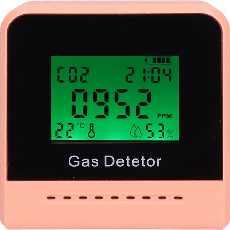 Luftqualitätsmessgerät, CO2-, Temperatur- und Hygrometer (400–5000 ppm), mit Uhr, USB-Ladeanschluss, pink, tragbarer Umweltmonitor (1/5)