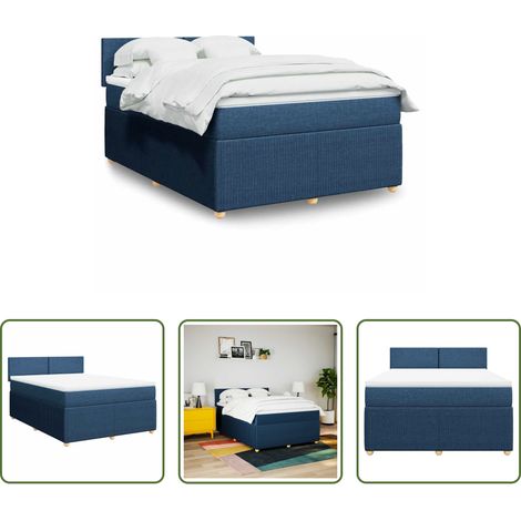 Matelas à ressorts ensachés - Sommier à lattes de lit avec matelas Bleu 140x190 cm Tissu (1/5)