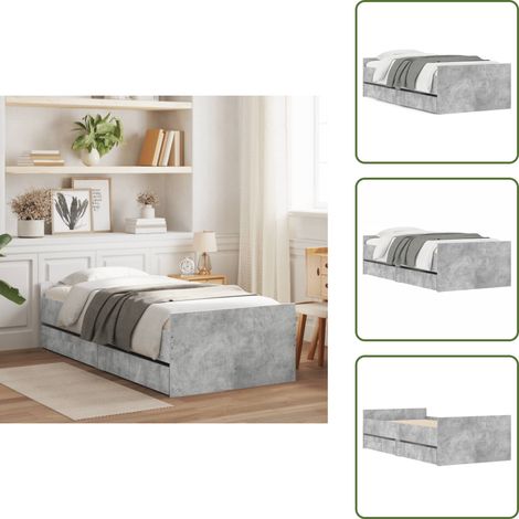 The Living Store Bettgestell mit Schubladen Betongrau 100x200 cm - Bettesrahmen - Holzbett - Doppelbett - Bettkasten - Bettwäsche (1/5)