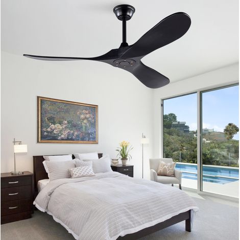 Ventilador de techo 52 pulgadas negro con 3 aspas de madera, mando a distancia, 6 velocidades, motor silencioso (1/5)