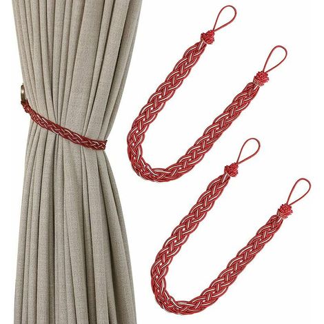 Embrasses de rideau en corde simple tricotées à la main - Type : embrasses et accessoires de rideau rouge (1/5)