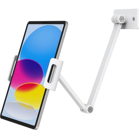 Bras de support mural pour tablette, rotation à 360°, en alliage d'aluminium, compatible avec tablette de 4,7 à 12,9", téléphone, blanc (1/5)