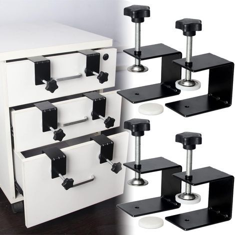 Juego de 4 clips de fijación para cajones, clips de montaje para frentes de cajones, clips de acero laminado en frío para carpintería, herramientas de instalación de gabinetes (1/5)